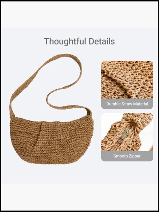 Straw Woven Crossbody Bag Boho Chic Summer Beach Purse Handmade Hobo - Picture 6 of 7